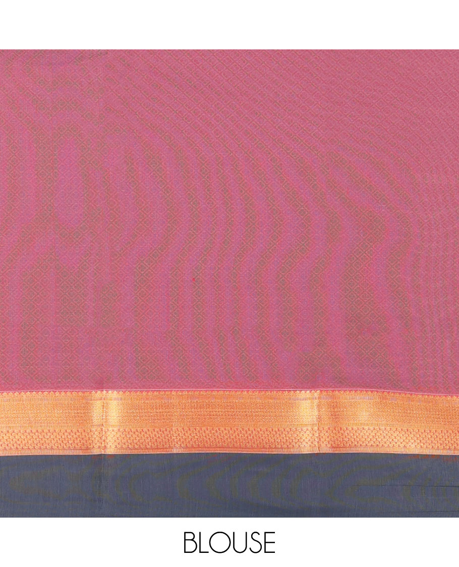 Red Semi-Silk Cotton Saree, Sparsely Woven with Buttas and Stripes All Over Its Body, Complemented by a Contrast Border of Traditional Zari Designs, Pallu of Jaal Designs, and Paired with a Matching Blouse