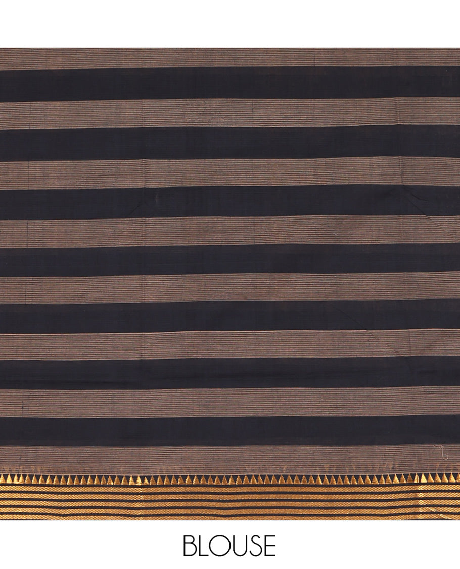 Multi-Color Checked Mangalgiri Cotton Saree, Highlighted by Zari Temple Border, Zari-Striped Pallu, and Paired with a Matching Blouse