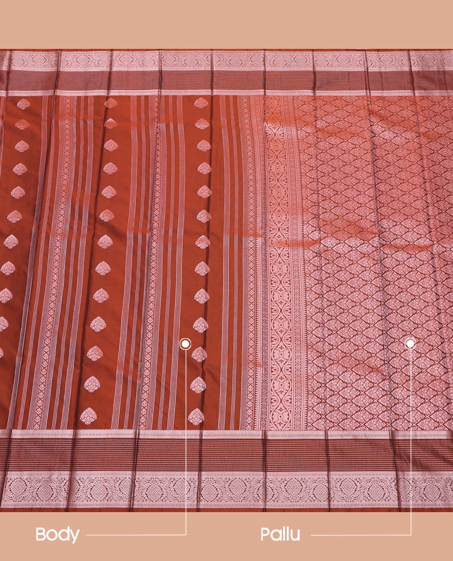 Brown Budget Silk Saree, Highlighted by Zari Buttas All Over Its Body, Highlighted by a Traditional Zari Design Border, Intricately Designed Pallu, and Paired with a Matching Blouse