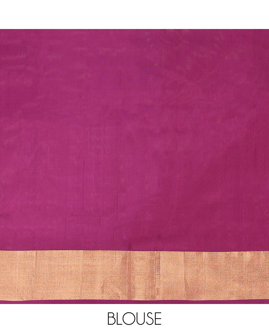 Grey Uppada Silk Saree, Elevated with Meena Buttas All Over Its Body, Complemented by Contrast Zari Bavanji Border, Captivating Contrast Pallu Steeped with Meena Buttas, and Paired with a Contrast Blouse