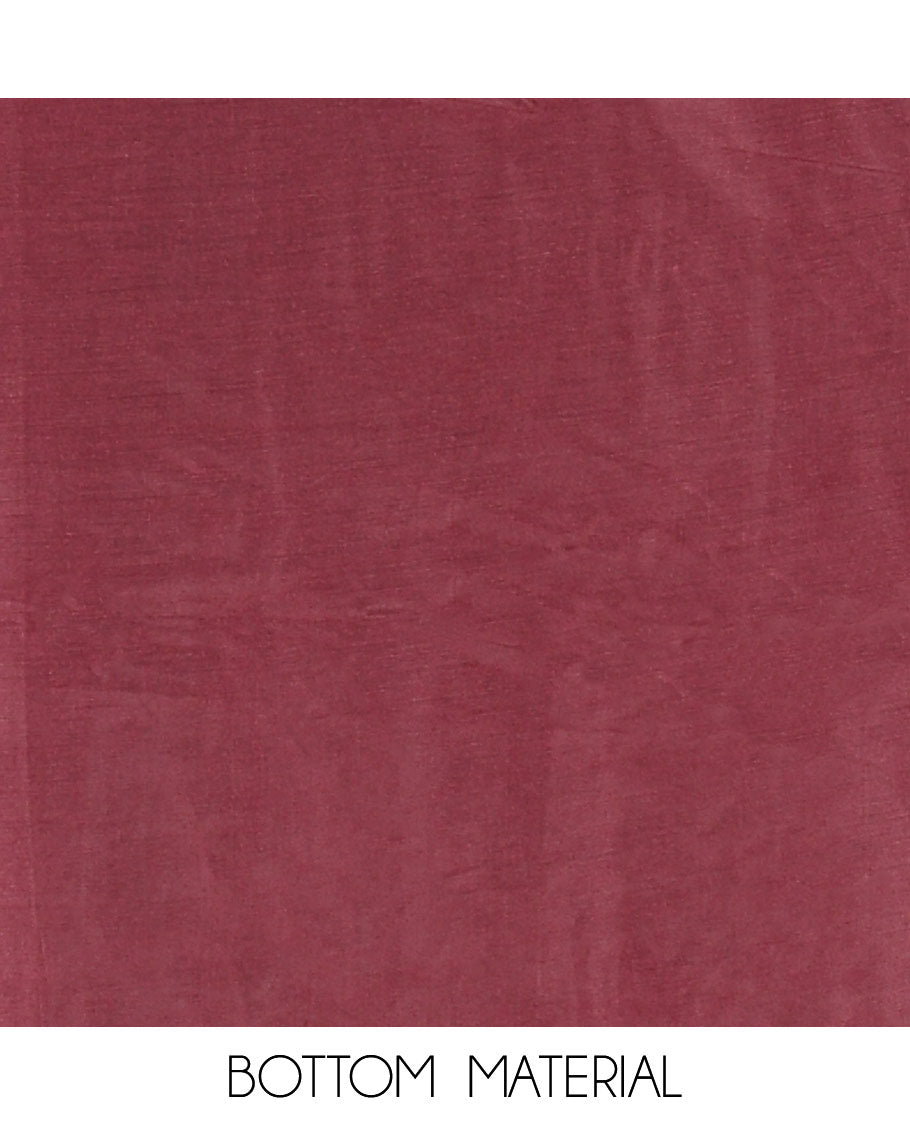 Maroon Vichitra Silk Material Churidar Set, Finely Crafted with Swarovski Stone Work and Neck Work Top, Comes with a Plain Santoon Bottom, and Is Paired with Nc Moss Organza Floral Jaal Design Dupatta