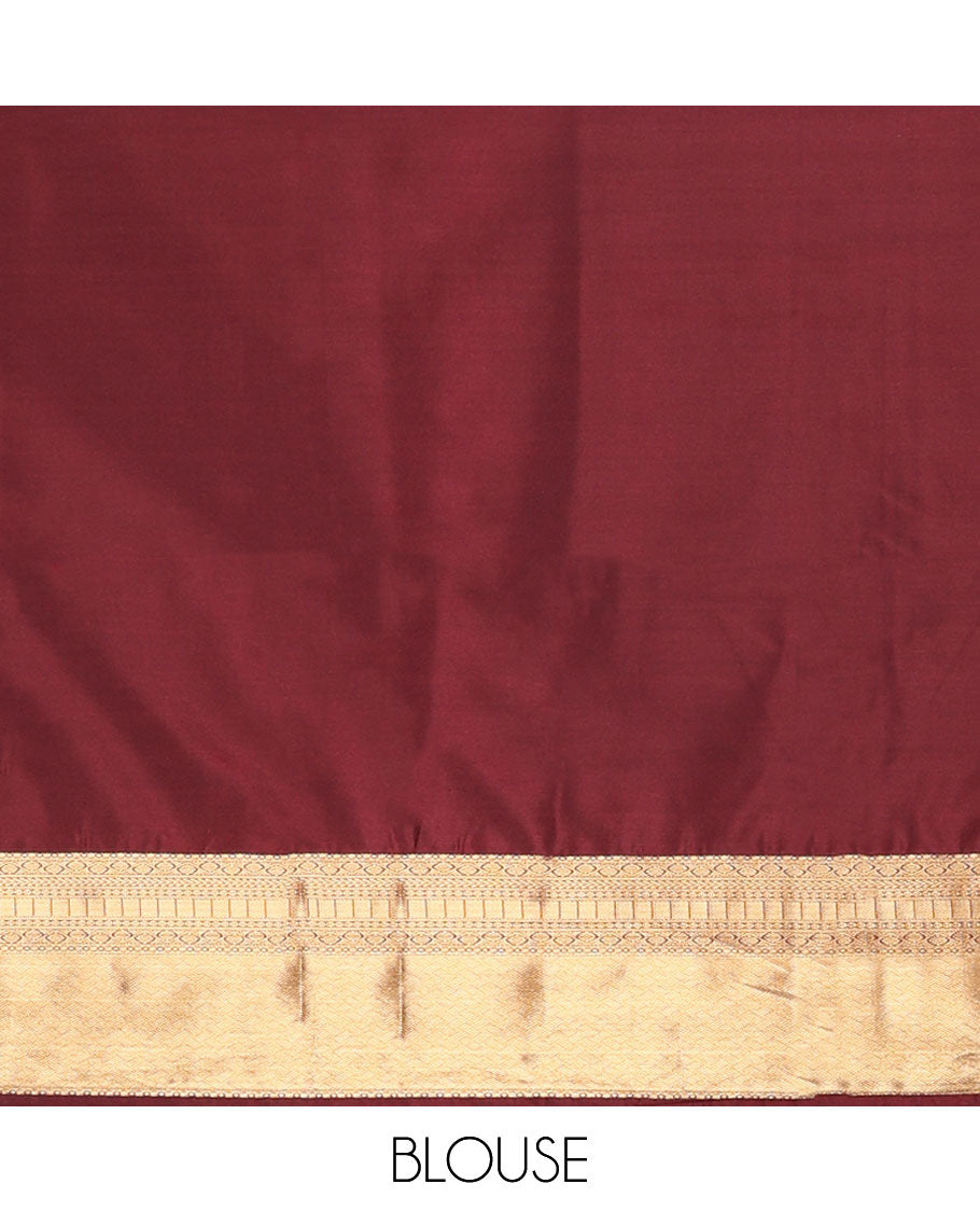 Blue checked, floral motifs soft silk saree with contrast zari design border & floral design pallu