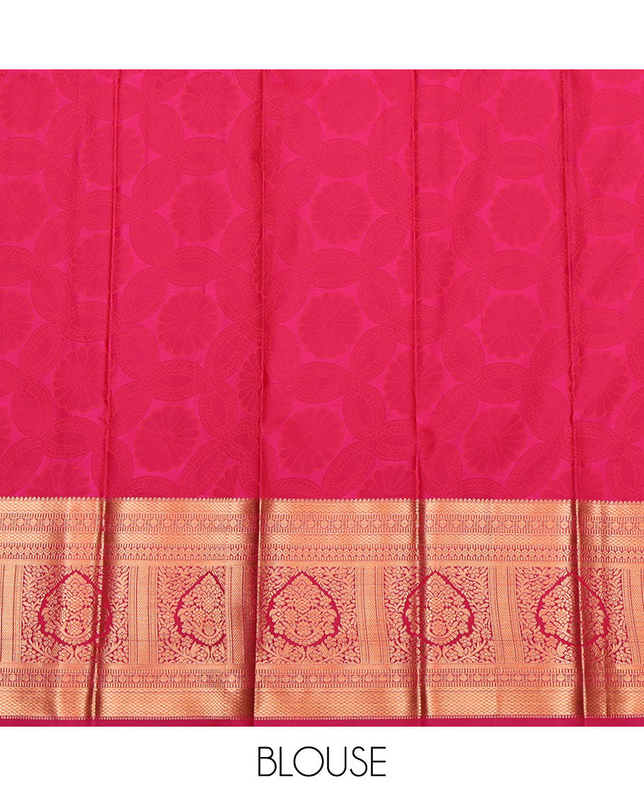 Grey Budget Silk Saree, Subtly Enriched with Jacquard Design, Complemented by a Contrast Floral Creeper Zari Border, Jaal Pallu, and Contrast Blouse