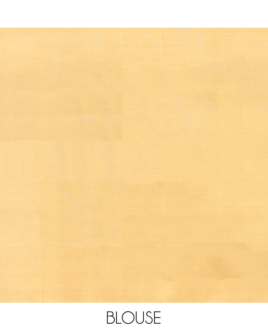 Yellow Mayuri Lite Silk Mix Saree, Subtly Sparkled with Zari Buttas, Complemented by a Contrast Paisley  Zari Border, Grand Pallu, and a Contrast Blouse
