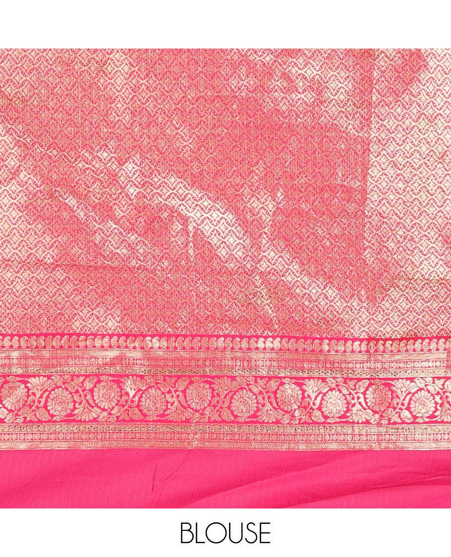 Grey striped tissue half saree with contrast paisley design border, zari design blouse & floral design dhavani