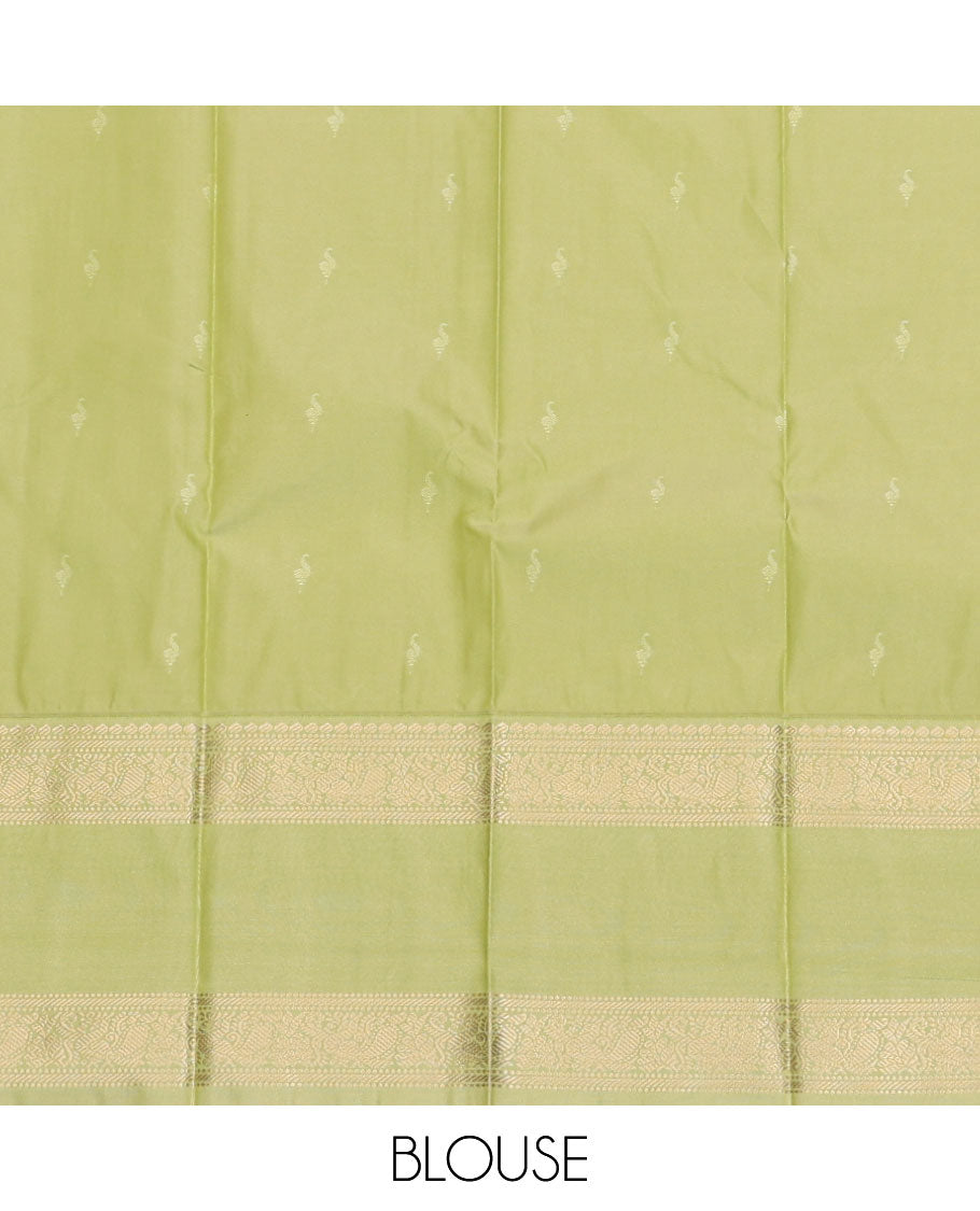 Royal Blue Budget Silk Saree, Accentuated with Zari Buttas, Contrast Traditional Zari Rettai Pettu Border, Grand Pallu, and a Contrast Blouse