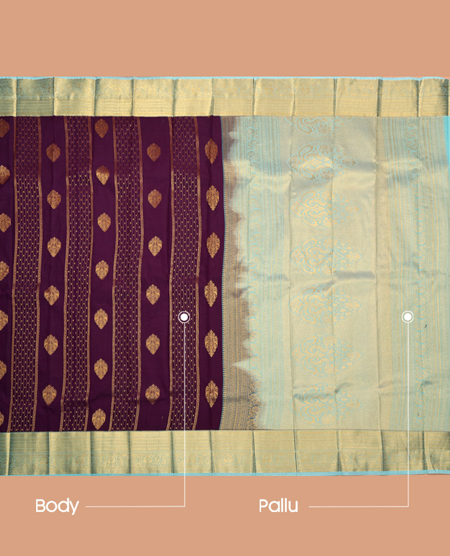 Purple Budget Silk Saree, Elegantly Highlighted with Zari Designs, Complemented by a Contrast Traditional Zari Border, Grand Pallu, and a Contrast Blouse