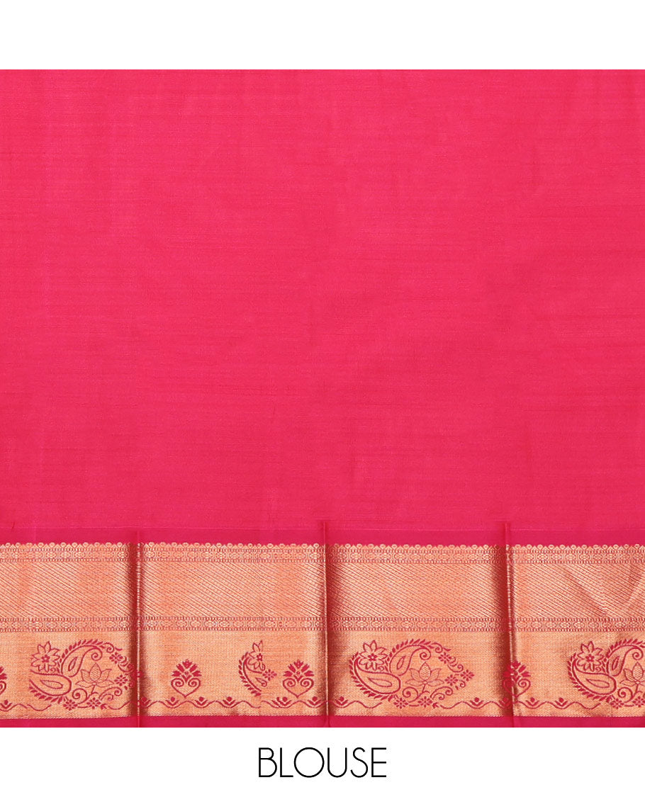 Blue Budget Silk Saree, Detailed with Jacquard, Complemented by Contrast Paisley Zari Border, Grand Pallu, and a Contrast Blouse