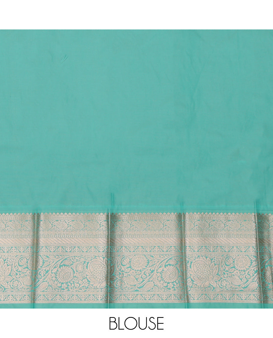 Red Budget Silk Saree, Mesmerized with Zari Buttas, Complemented by a Contrast Traditional Zari Border, Grand Pallu, and a Contrast Blouse