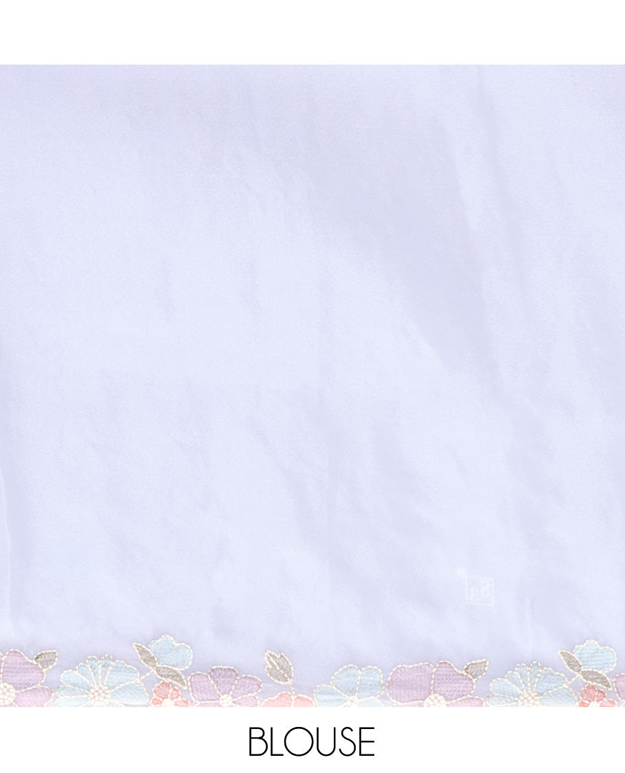 Lavender Organza Saree, Woven with Floral Embroidery, a Scalloped Floral Embroidery Border, and a Matching Blouse