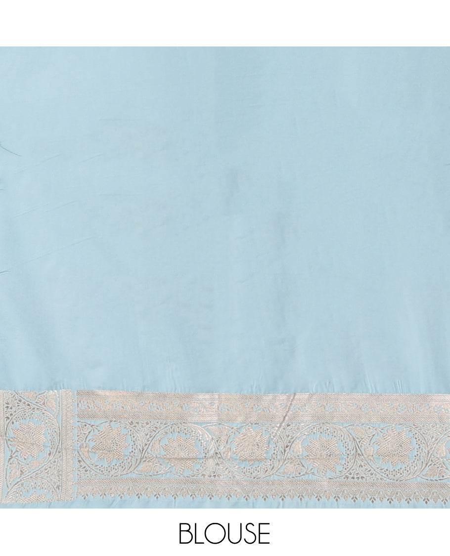 Pale Blue Semi-Banaras Satin Silk Saree