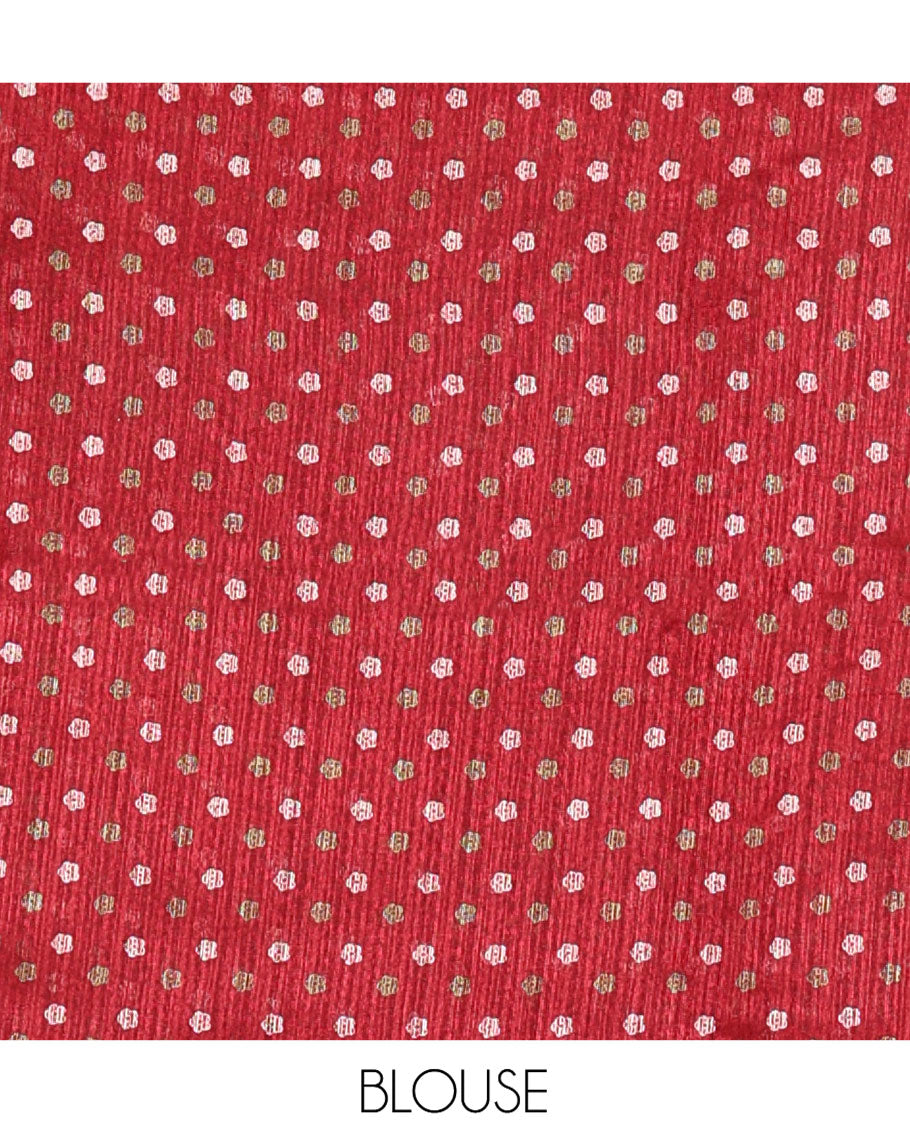 Maroon Plain Green-Silk Linen Cotton Saree, Highlighted by Jamdani-Style Floral Vine Printed Border, Pallu of Jamdani Floral Print, and Paired with a Matching Printed Blouse