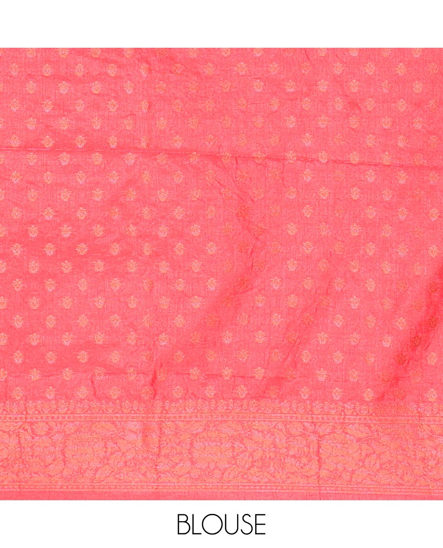 Red striped semi- banaras tussar saree with self zari  border & intricate zari ogee design pallu