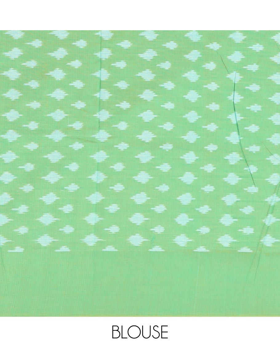 Green argyle design ikkat cotton with contast plain border & intricate butta design pallu