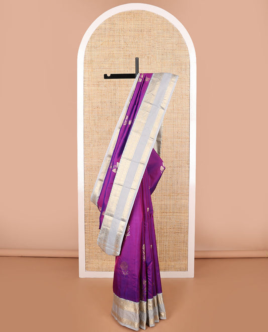 Purple flower buttas vasundhara elite silk saree with contrast traditional zari design border & floral design pallu