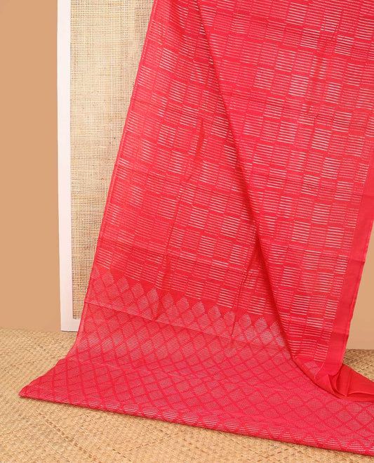 Borderless red striped silk cotton saree with geomteric design pallu