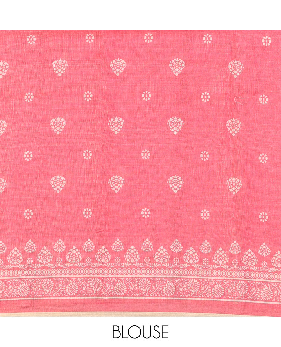 Borderless cream, colorful striped tissue saree, unique motifs printed pink color blouse
