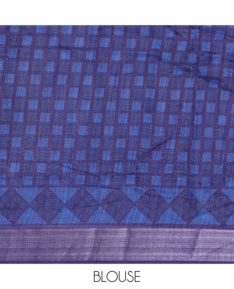 Royal blue diamond printed design semi chanderi cotton saree with zari bawanchi border & pathik printed rich pallu along with printed blouse