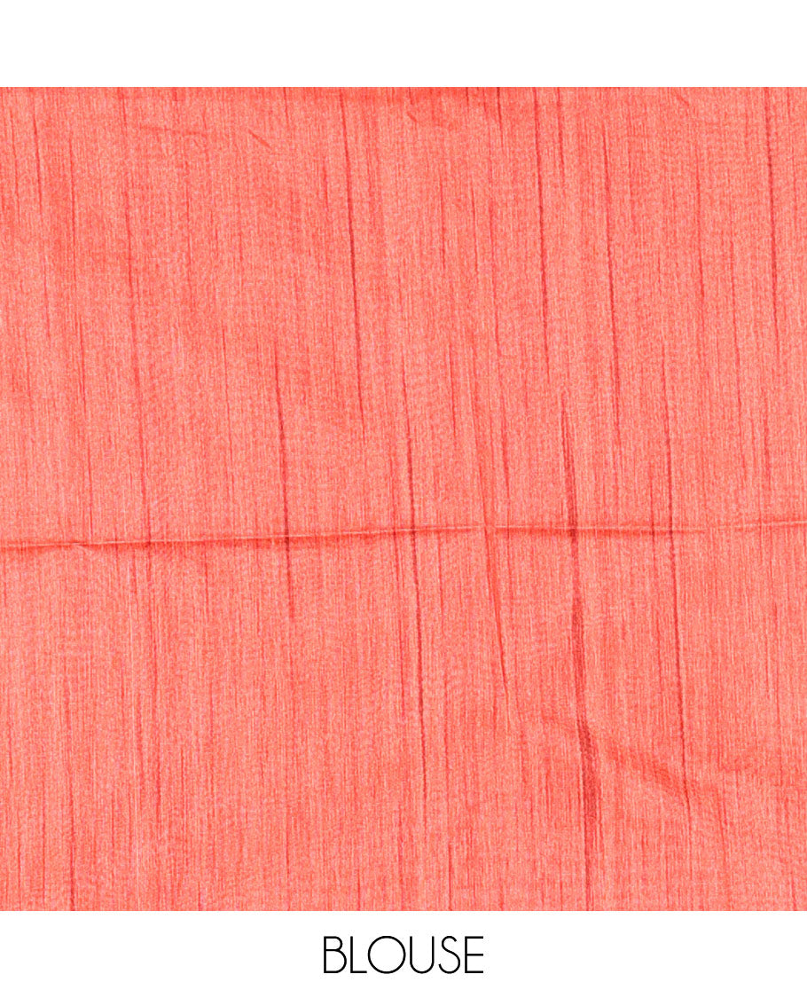 Grey full plain katan silk saree, contrast temple border, odisha style printed pallu, and contrast plain blouse