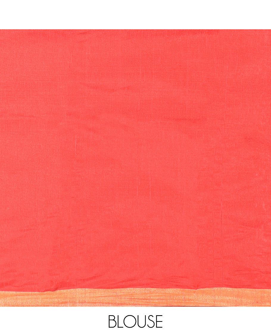 Grey Plain Dupion Silk Saree, Decorated with Contrast Temple Border, Pallu Steeped with Zari Temple Designs, and Paired with a Contrast Blouse