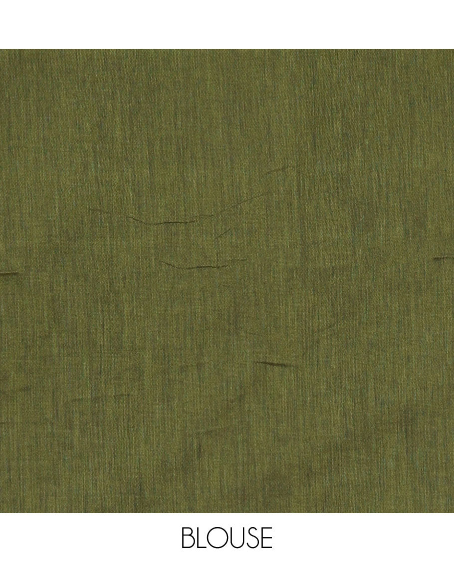 Borderless Olive green vertical multi-color thread striped khadi jute linen saree, striped pallu & matching plain blouse