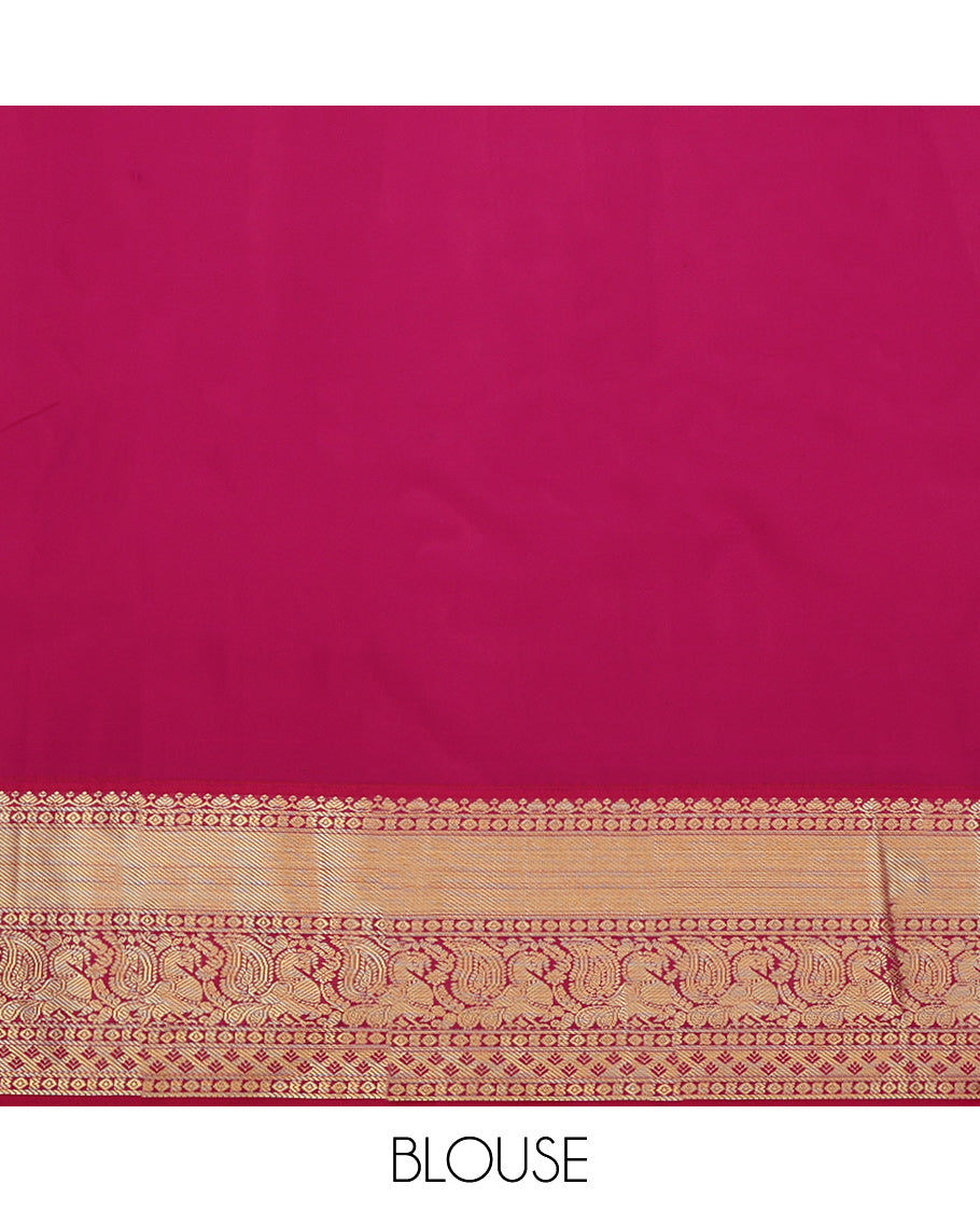 Manga Yellow Budget Silk Saree, Majestically Detailed with Zari Butta Enclosed Checks on Its Body, Complemented by a Contrast Traditional Zari Border, Grand Pallu, and Paired with a Contrast Blouse