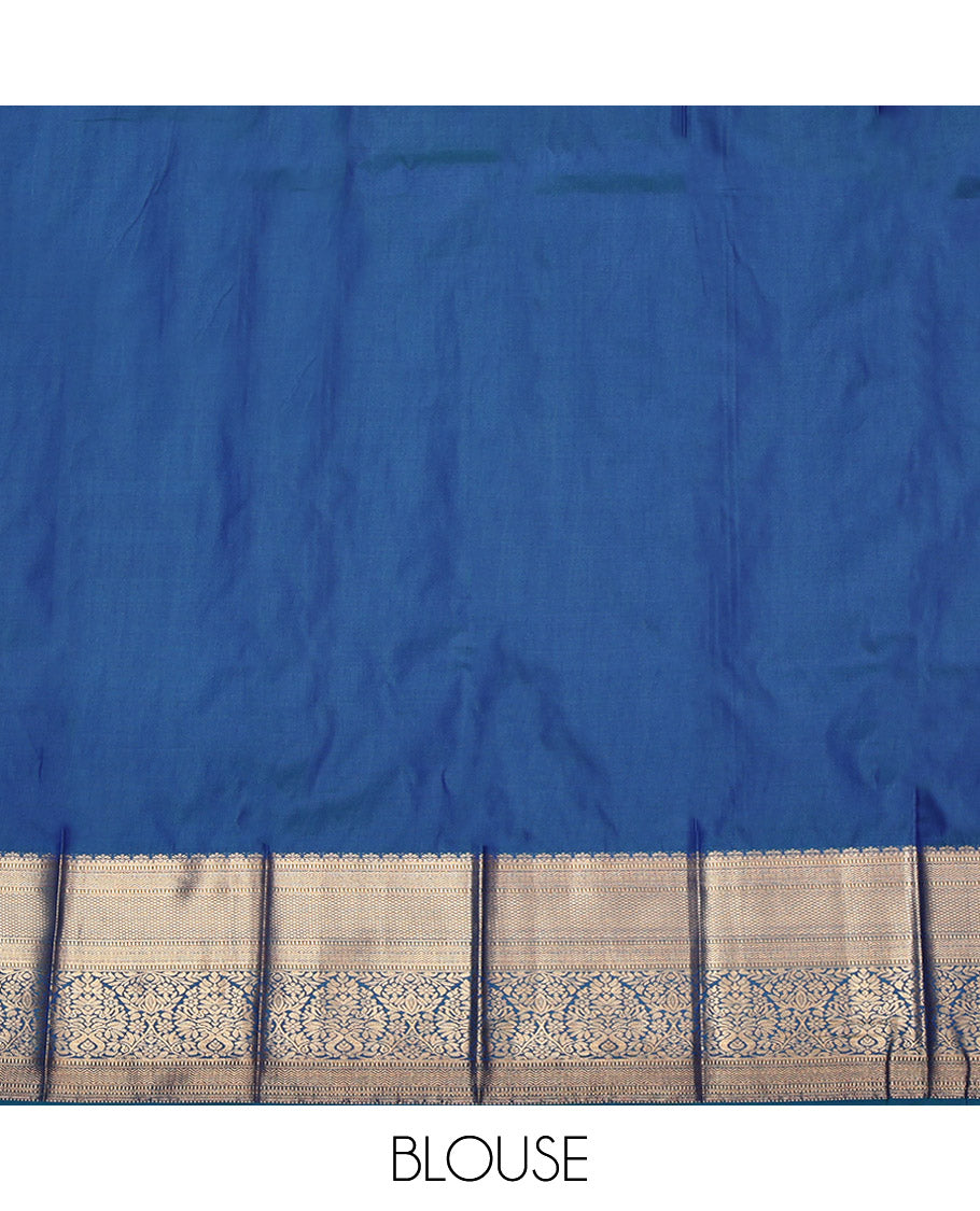 Red Budget Silk Saree, Detailed with Zari Buttas, Contrast Traditional Zari Border, Grand Pallu, and a Contrast Blouse