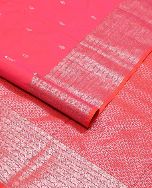 Red floral design vasundhara elite silk saree with self border of traditional zari design & geometric design pallu
