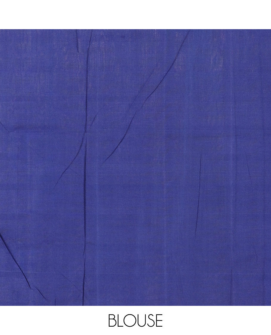 White square buttas Pochampally ikkat saree, contrast plain border, and square buttas pallu