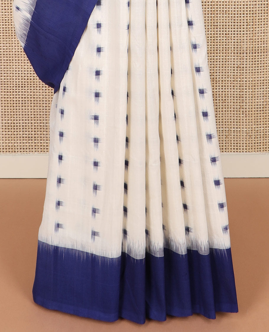 White square buttas Pochampally ikkat saree, contrast plain border, and square buttas pallu