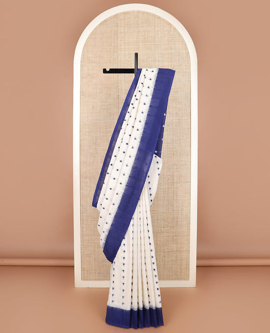 White square buttas Pochampally ikkat saree, contrast plain border, and square buttas pallu