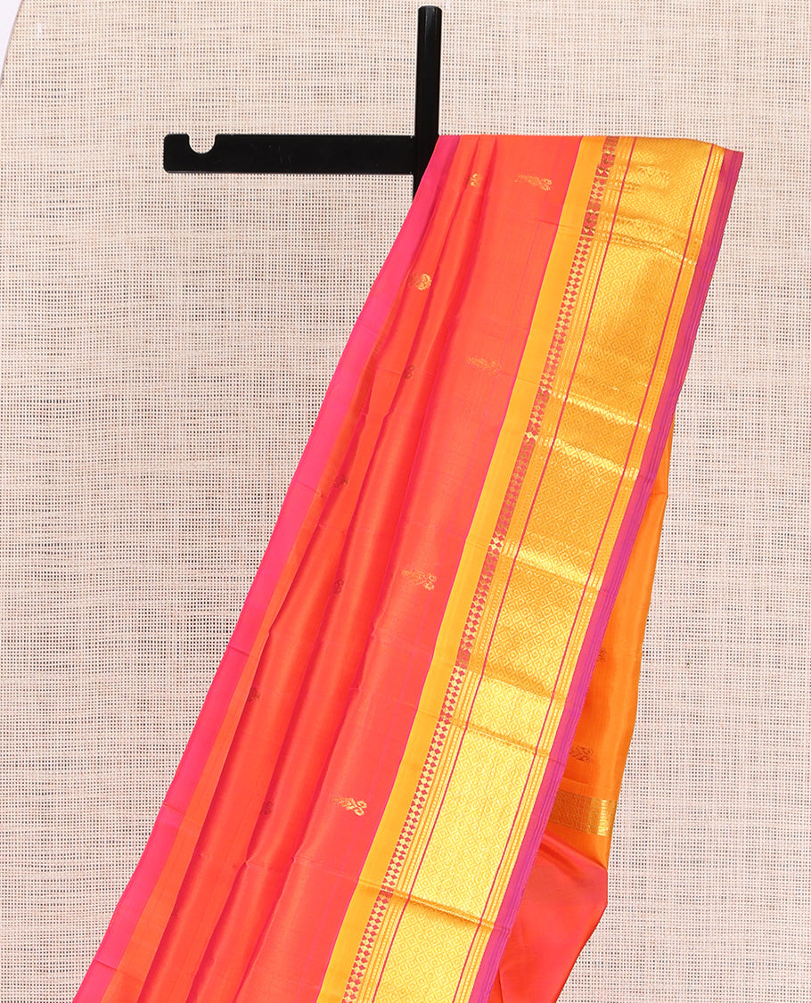 Orange Contrast Zari Butta Kanchipuram Silk Saree