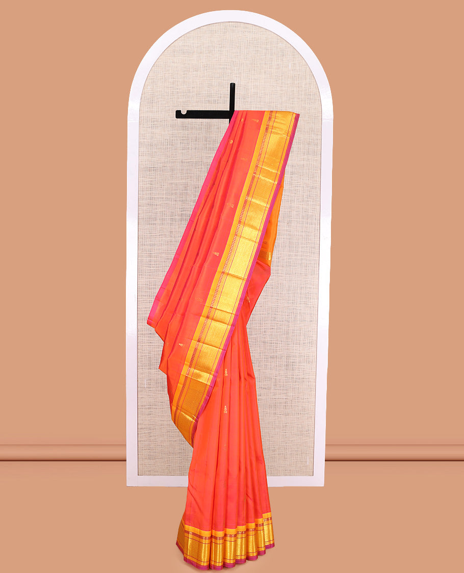 Orange Contrast Zari Butta Kanchipuram Silk Saree