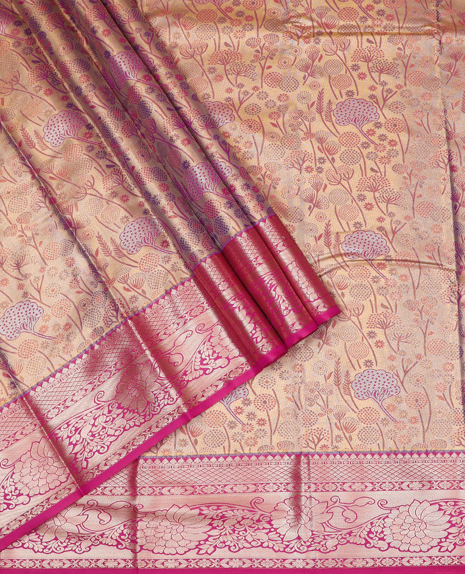 Green art silk pavadai set, zari design with contrast traditional zari bordered skirt and a contrast zari design blouse