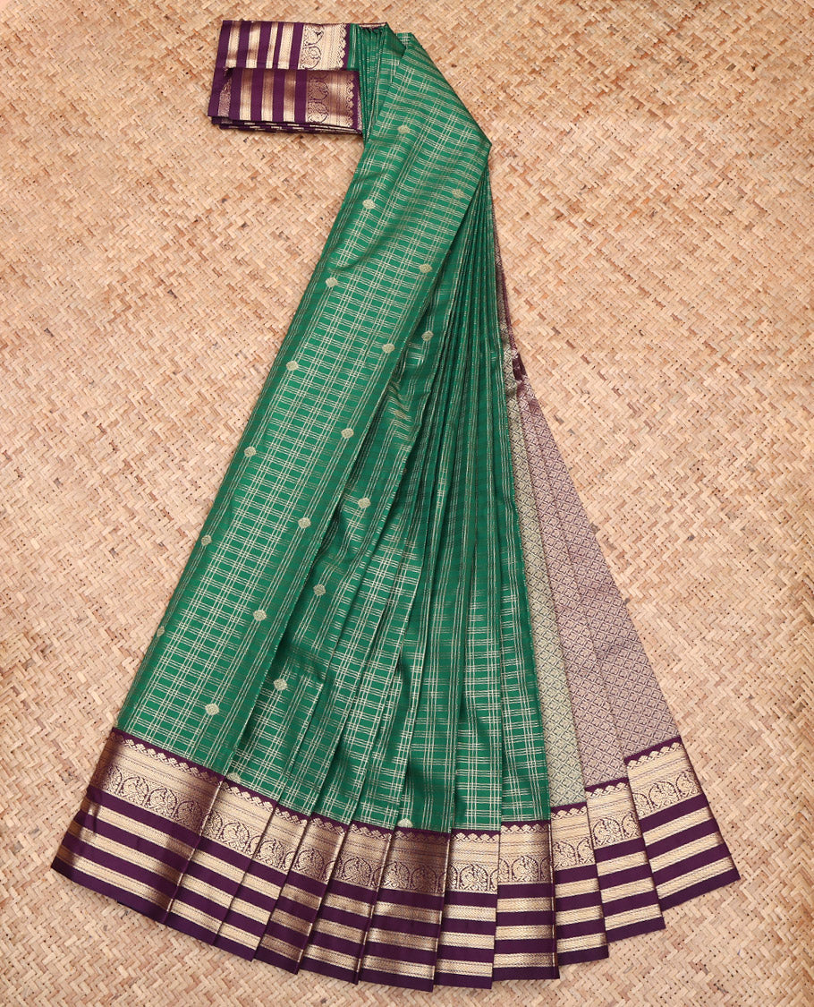 Green Budget Silk Saree, Enriched with Zari Buttas and Checks, Captivating Contrast Traditional Zari Design Border, Grand Jaal Pallu, and a Contrast Blouse