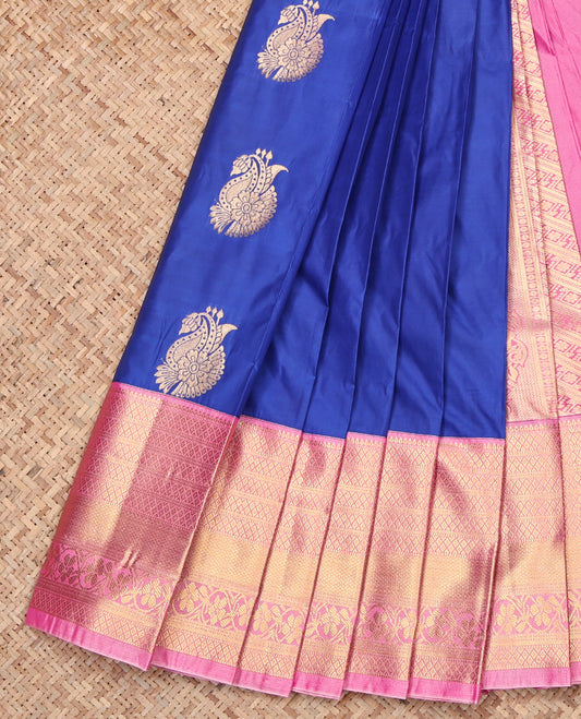 Royal Blue Budget Silk Saree, Finely Crafted with Zari Buttas, Contrast Traditional Zari Border, Grand Pallu, and a Contrast Blouse