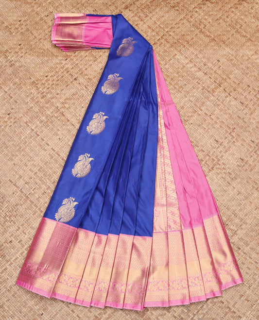 Royal Blue Budget Silk Saree, Finely Crafted with Zari Buttas, Contrast Traditional Zari Border, Grand Pallu, and a Contrast Blouse