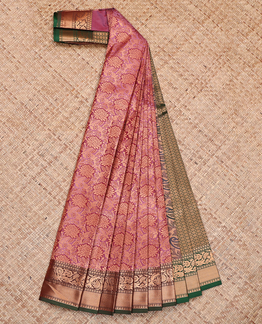 Pink Budget Silk Saree, Prettified with Jacquard, Complemented by Contrast Traditional Zari Border, Grand Pallu, and a Contrast Blouse
