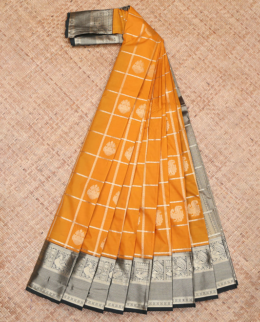Orange Zari Butta and Checks Budget Silk Saree