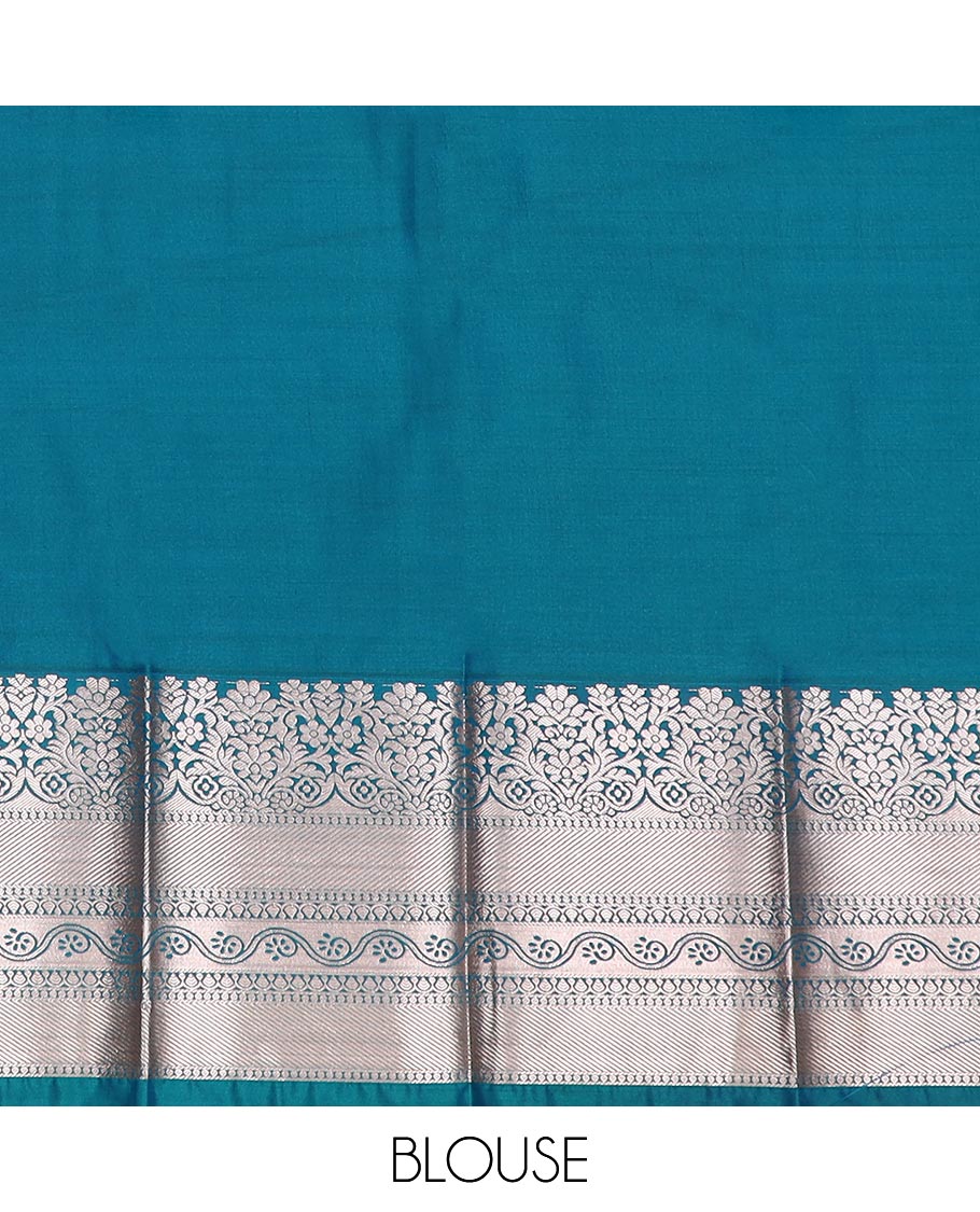 Blue floral jaal jacquard gift saree, contrast traditional zari border, and jaal pallu