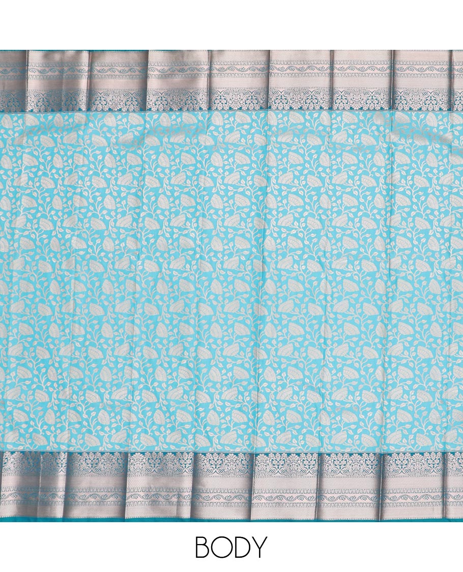 Blue floral jaal jacquard gift saree, contrast traditional zari border, and jaal pallu