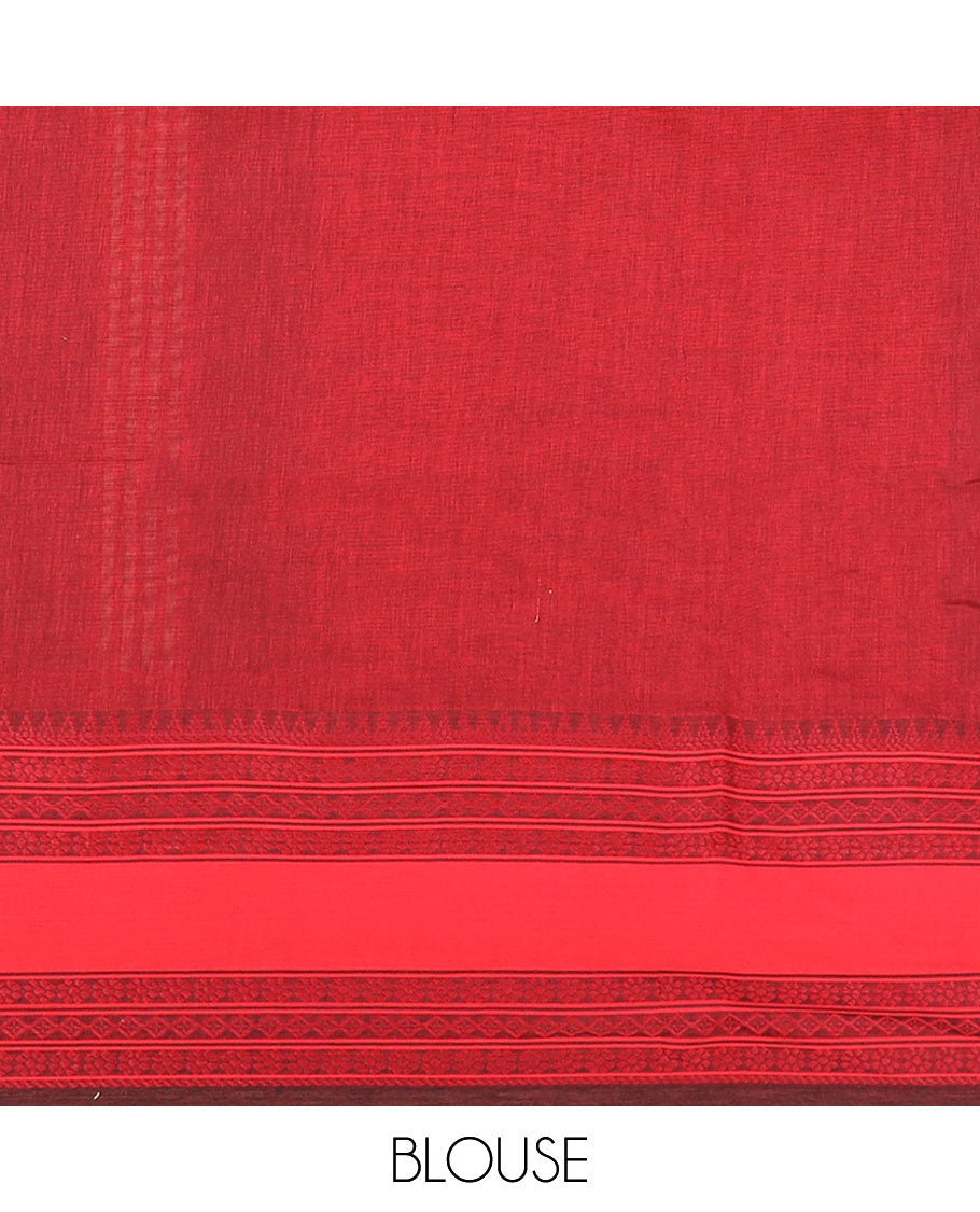 Black plain design Kadhi cotton saree, traditional design thread woven red border & striped pallu