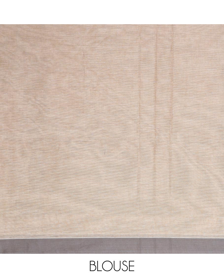 Grey floral motifs Coimbatore cotton saree, contrast plain border & pallu of floral designs