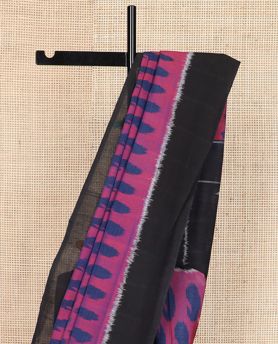 Pink paisley buttas ikkat cotton saree, contrast plain border & pallu of buttas