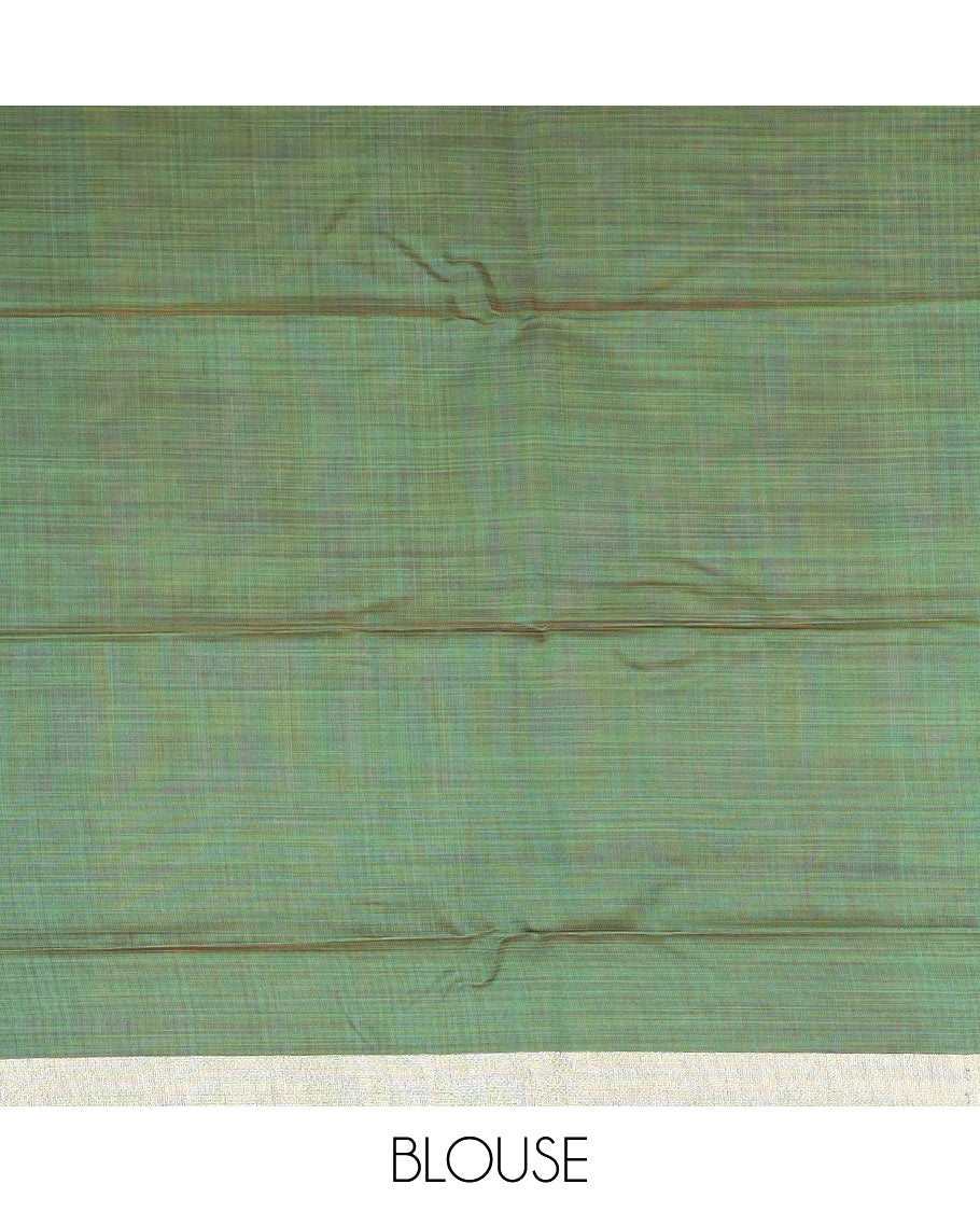 Yellow floral buttas printed chirala cotton saree, bavanji border, and contrast bird print pallu