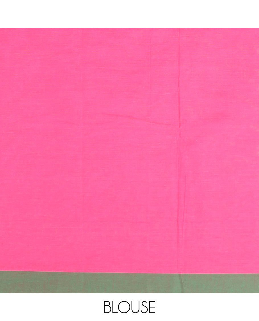 Pink buttas kanchi cotton saree, contrast border, and floral design pallu