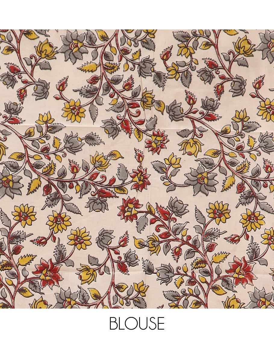 Black sparesly striped  Mangalgiri cotton saree, traditional border, striped pallu, and contrast floral printed blouse