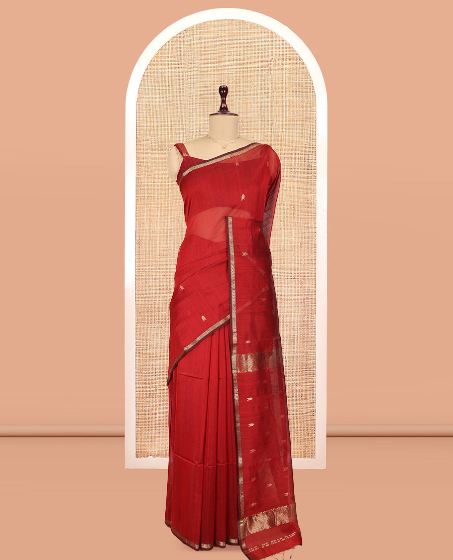 Red Maheshwari Cotton Saree