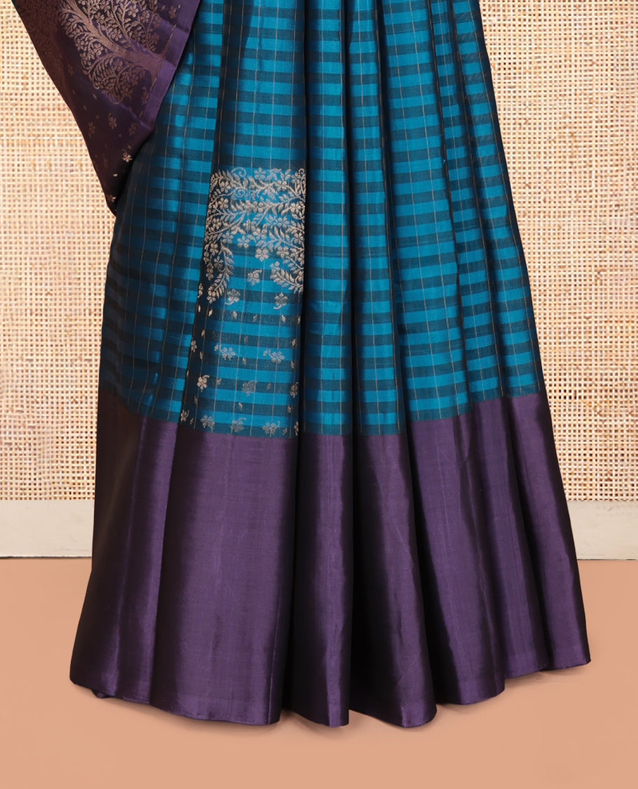 Blue Mayuri Lite Silk Mix Saree, Steeped in Richness of Stripes and Zari Buttas, Complemented by a Contrast Zari Motif Border, Grand Pallu, and a Contrast Blouse
