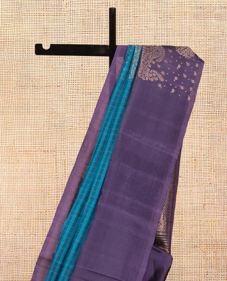 Blue Mayuri Lite Silk Mix Saree, Steeped in Richness of Stripes and Zari Buttas, Complemented by a Contrast Zari Motif Border, Grand Pallu, and a Contrast Blouse